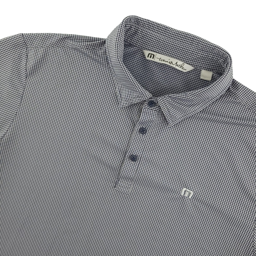 TravisMathew Polo Shirt Mens L Blue‎ Gingham Golf Performance Lightweight Top